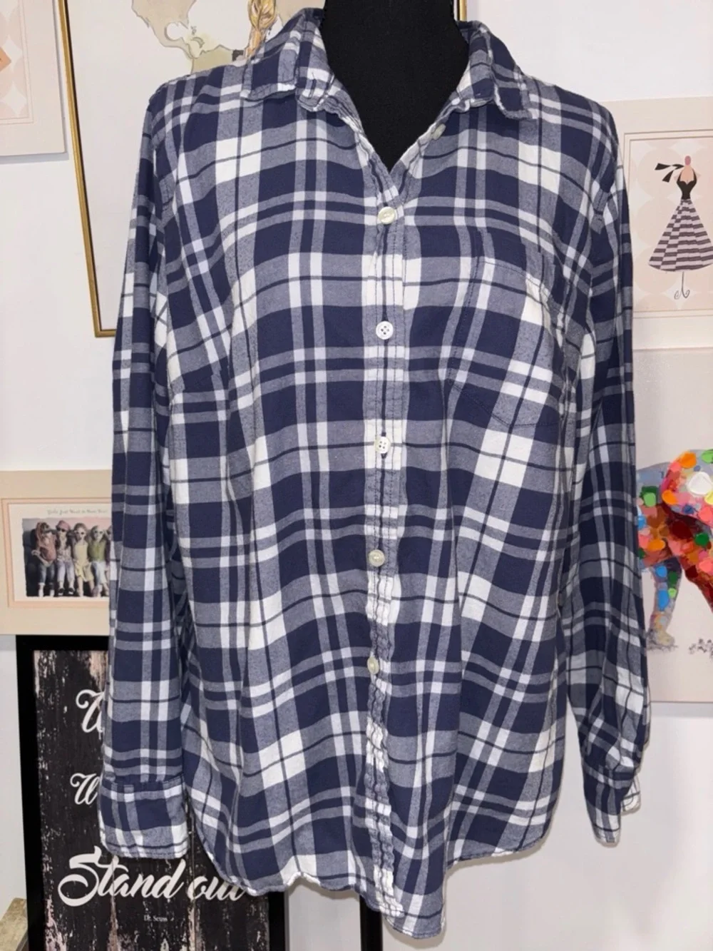 J. Crew Navy and White Plaid Button-Down Shirt